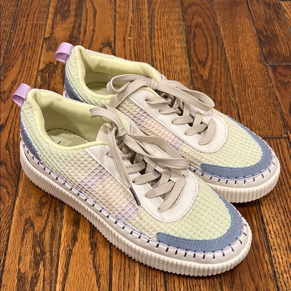 Nicole‎ Miller New York Brita Woven Rainbow Pastel Platform Sneakers Womens 10
